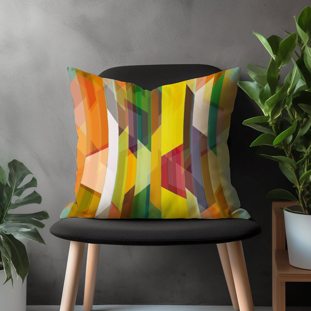 Retro Colorful Pillow Cover, Mid Century Modern Cushion Case, Abstract Home Decor, Geometric Bedroom Throw Pillow Case, Vivid Living Room