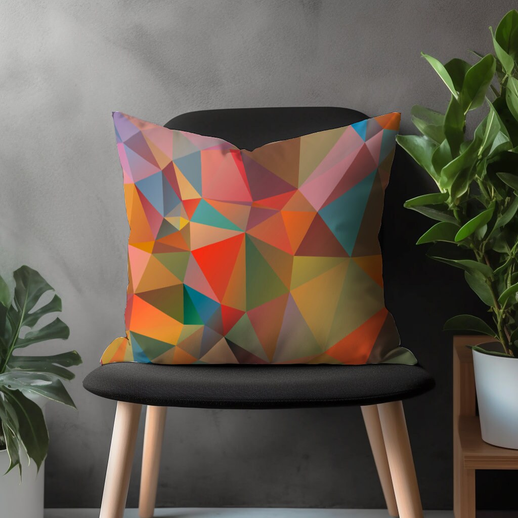 Retro Colorful Pillow Cover, Mid Century Modern Cushion Case, Abstract Home Decor, Geometric Bedroom Throw Pillow Case, Vivid Living Room