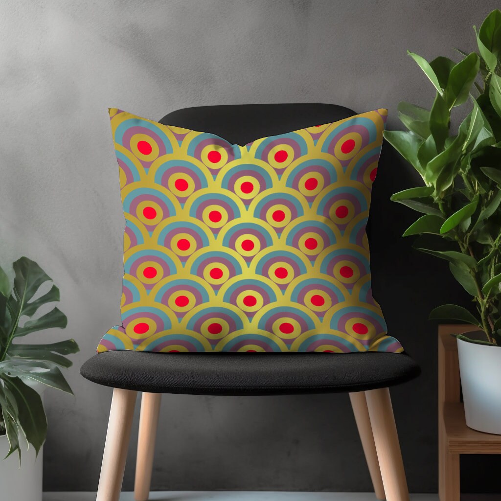 Mid Century Modern Pillow Cover, Colorful Abstract Cushion Case, Retro Bedroom Throw Pillow Case, Boho Living Room Decoration