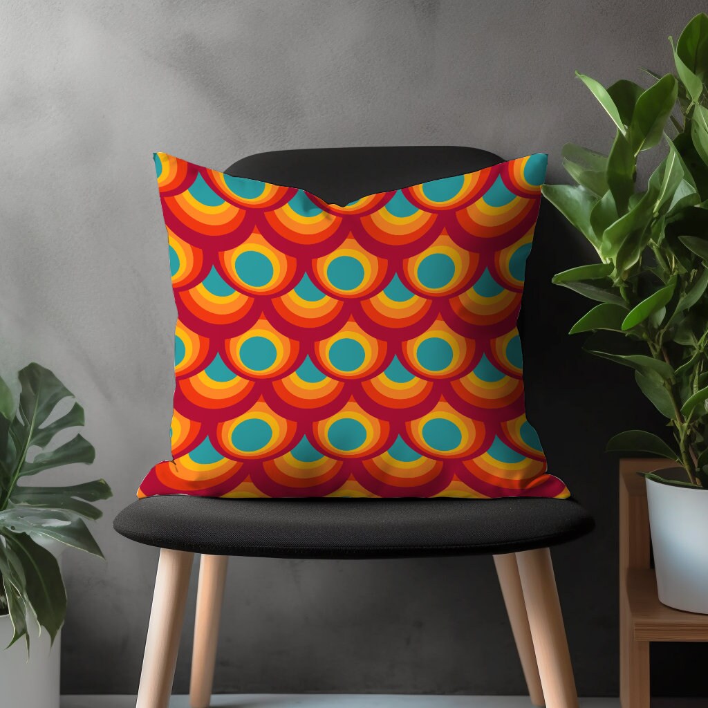 Mid Century Modern Pillow Cover, Colorful Abstract Cushion Case, Retro Bedroom Throw Pillow Case, Boho Living Room Decoration