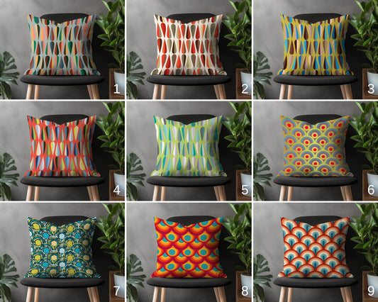 Mid Century Modern Pillow Cover, Colorful Abstract Cushion Case, Retro Bedroom Throw Pillow Case, Boho Living Room Decoration