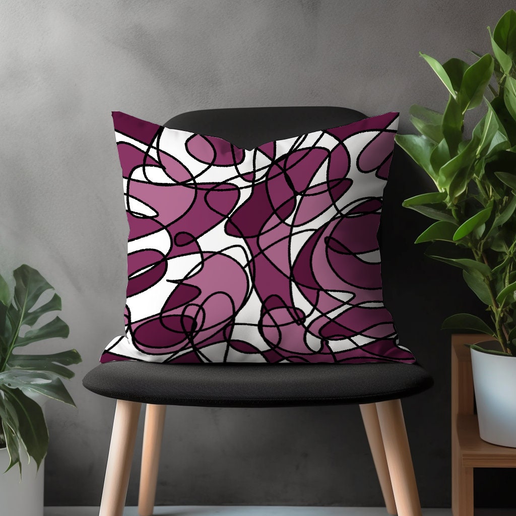 Maroon Abstract Pillow Cover, Geometric Bordeaux Pillow Euro Sham, Mid Century Modern Deep Red Home Decor, Custom Throw Pillow Case