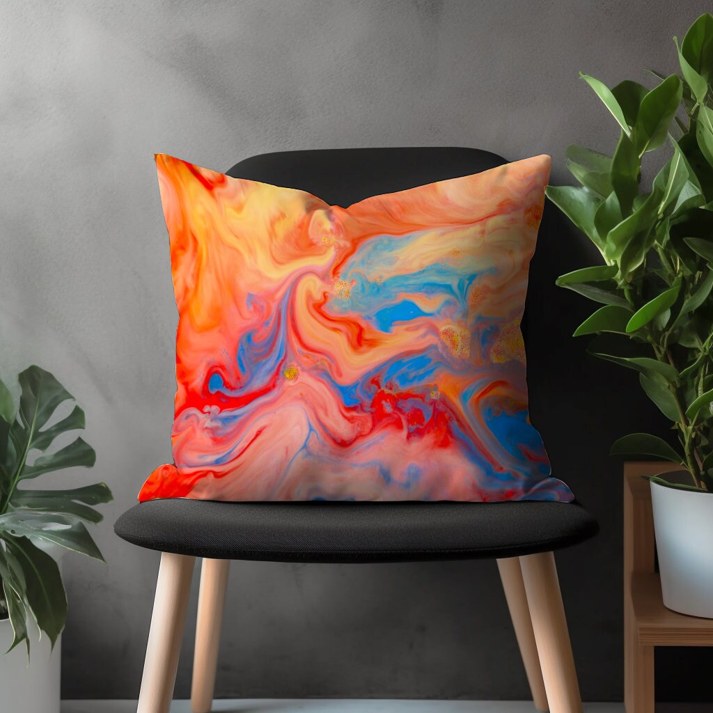 Contemporary Throw Pillow Cover, Decorative Accent Cushion Case, Abstract Living Room Decor, Boho Bedroom Decoration, Colorful Home Textiles