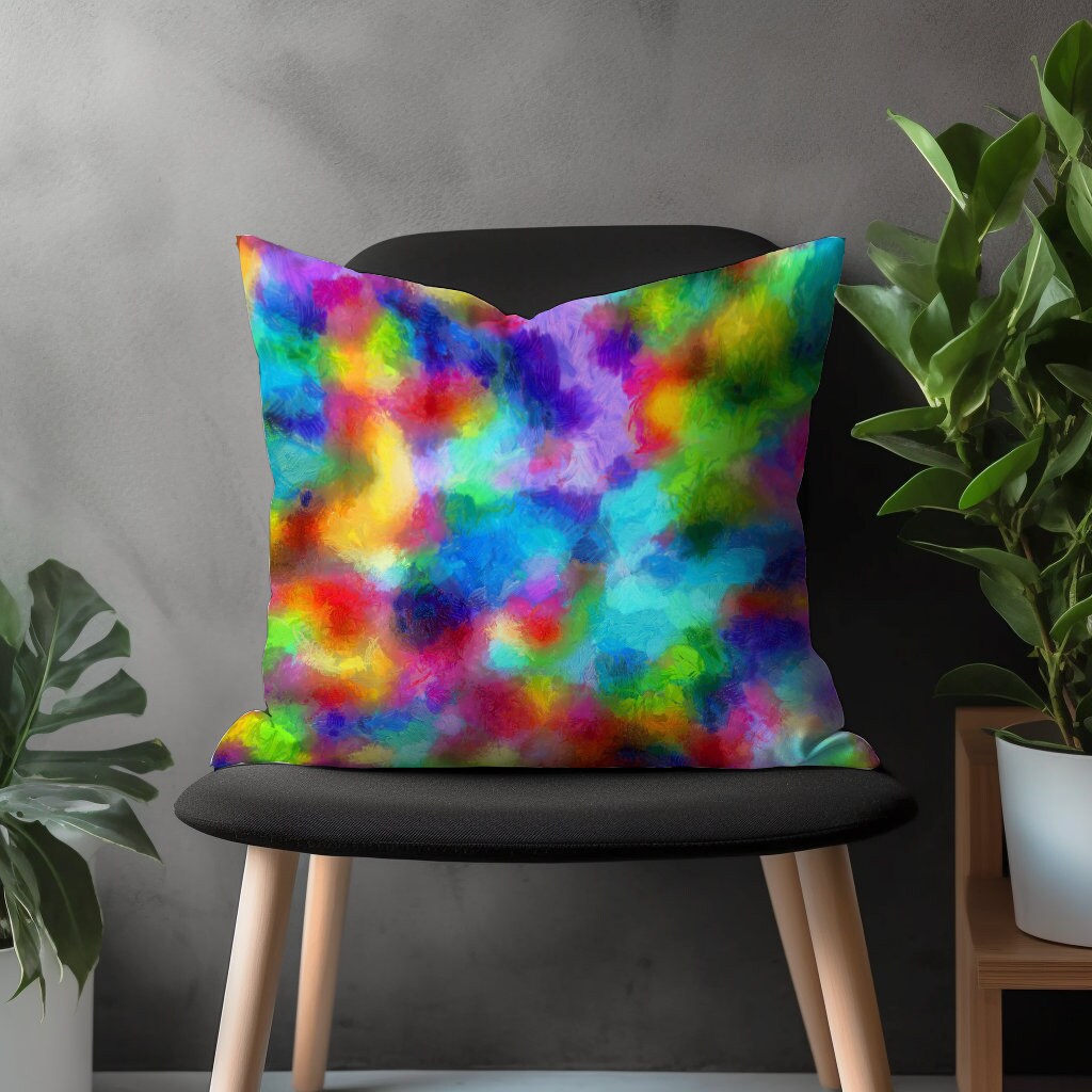 Contemporary Throw Pillow Cover, Decorative Accent Cushion Case, Abstract Living Room Decor, Boho Bedroom Decoration, Colorful Home Textiles