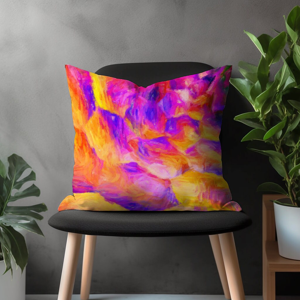 Contemporary Throw Pillow Cover, Decorative Accent Cushion Case, Abstract Living Room Decor, Boho Bedroom Decoration, Colorful Home Textiles