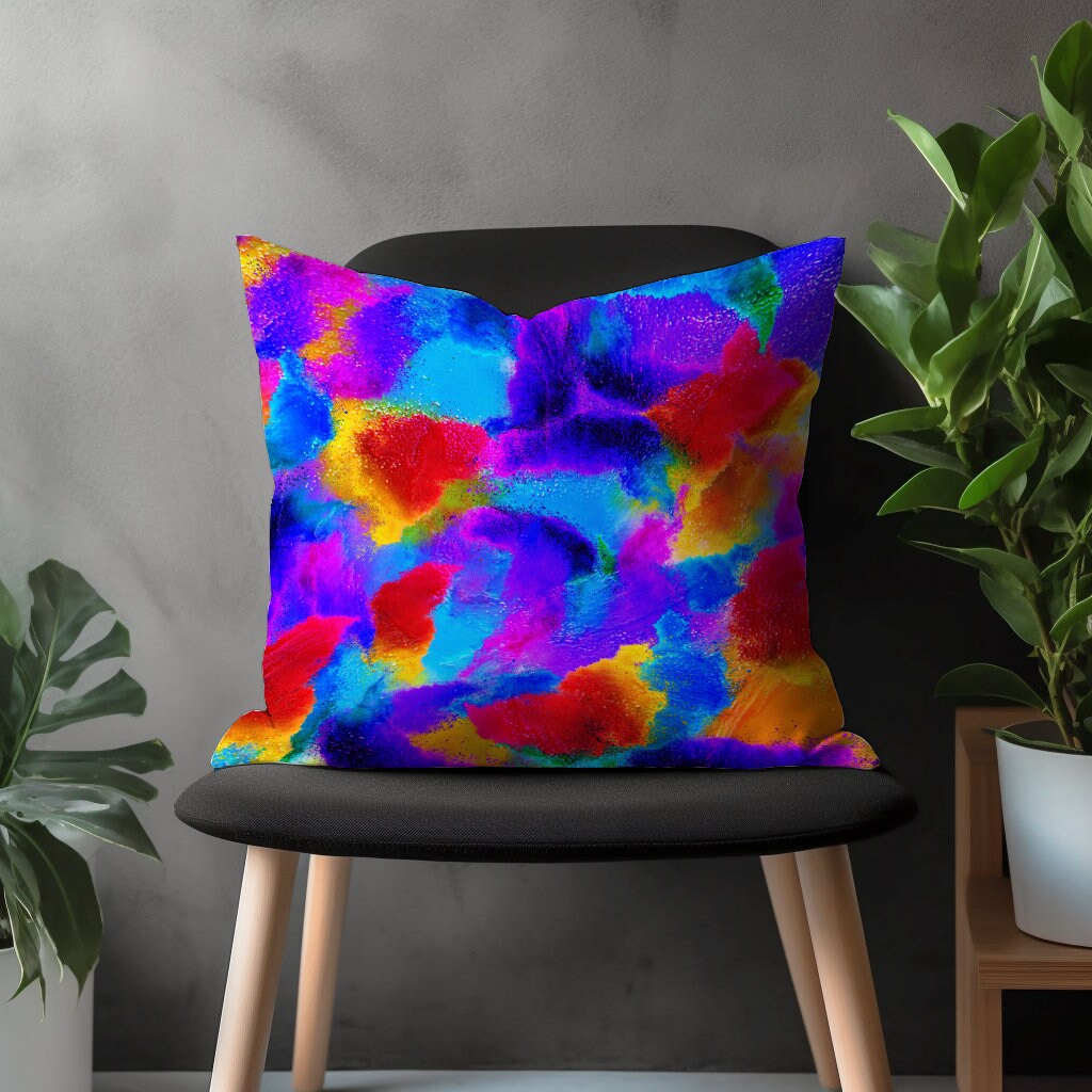 Contemporary Throw Pillow Cover, Decorative Accent Cushion Case, Abstract Living Room Decor, Boho Bedroom Decoration, Colorful Home Textiles