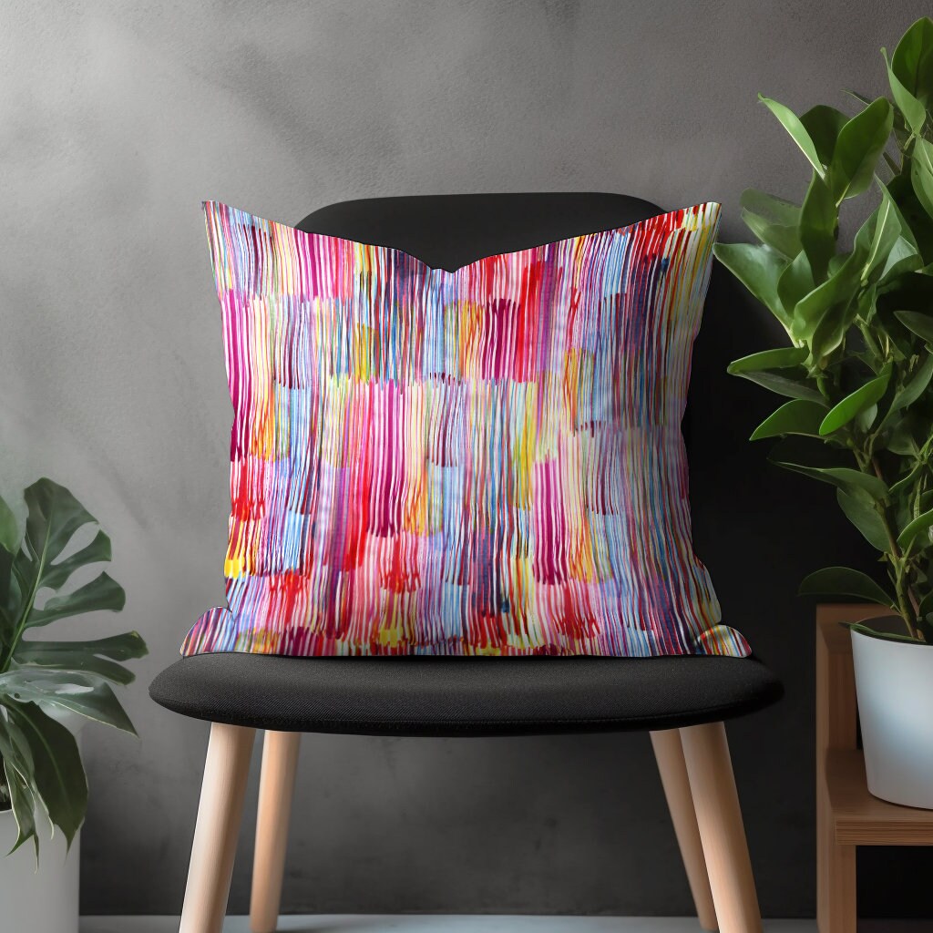 Abstract Colorful Pillow Cover, Mid Century Modern Cushion Case, Vivid Living Room Decor, Bright Bedroom Throw Pillow Case, Boho Home Decor