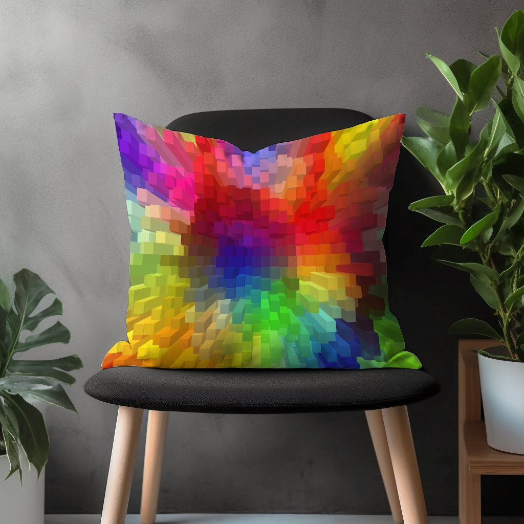 Colorful Pixel Pillow Cover, Abstract Cushion Case, Bright Living Room Decor, Vivid Bedroom Throw Pillow Case, Vibrant Home Decoration