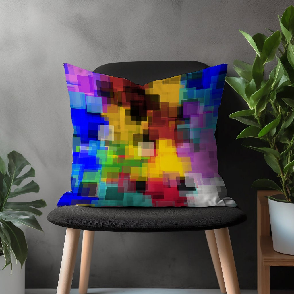 Colorful Pixel Pillow Cover, Abstract Cushion Case, Bright Living Room Decor, Vivid Bedroom Throw Pillow Case, Vibrant Home Decoration