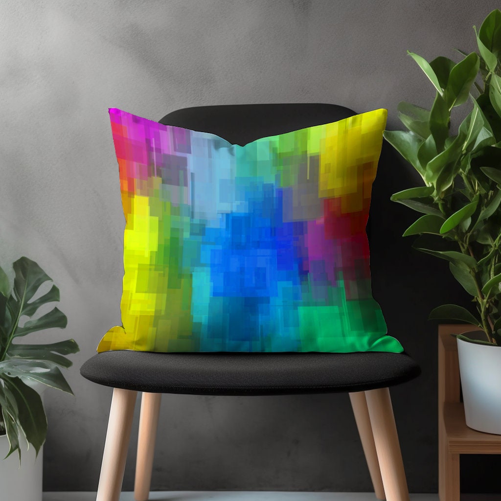 Colorful Pixel Pillow Cover, Abstract Cushion Case, Bright Living Room Decor, Vivid Bedroom Throw Pillow Case, Vibrant Home Decoration