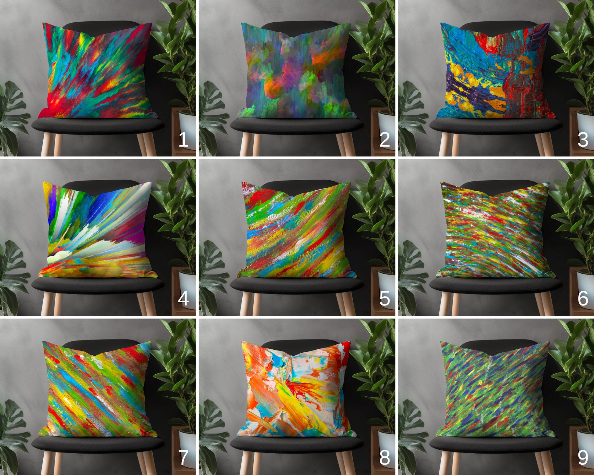 Vivid Abstract Pillow Cover, Boho Decorative Throw Pillow Case, Colorful Euro Sam Pillow, Splash Effect Bedroom Decor, 18x18 20x20 22x22