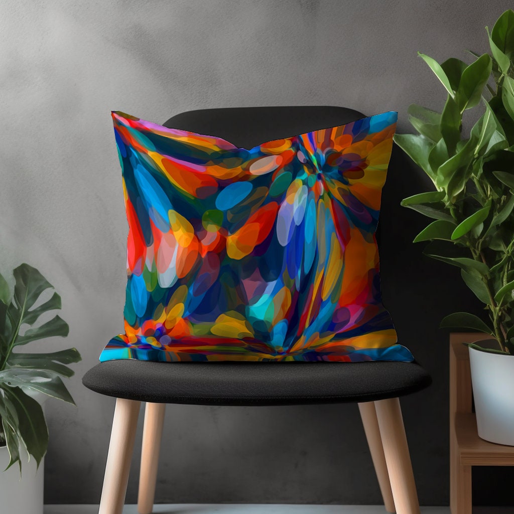 Abstract Colorful Pillow Cover, Vivid Bedroom Throw Pillow Case, Decorative Euro Pillow Shams, Multicolor Bright Living Room Decoration