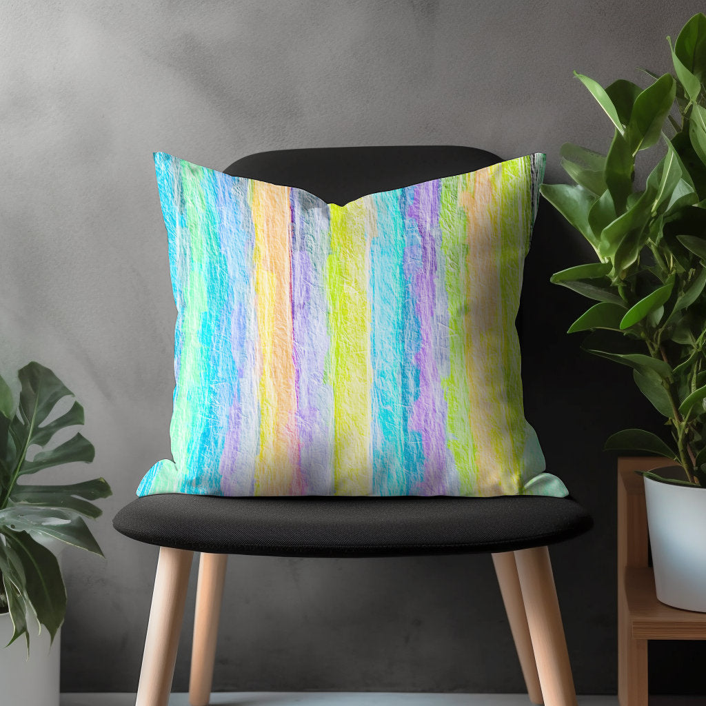 Colorful Stripe Pillow Cover, Rainbow Pattern Cushion Case, Boho Living Room Decoration, Eclectic Bedroom Throw Pillow Case