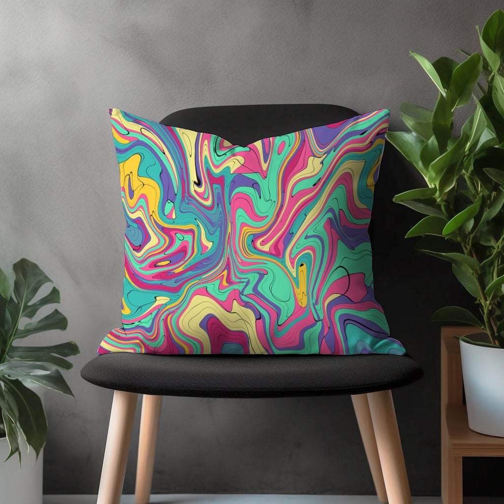 Vivid Bright Pillow Cover, Abstract Colorful Pillow Sham, Decorative Bedroom Throw Pillow Case, Modern Boho Living Room Decoration