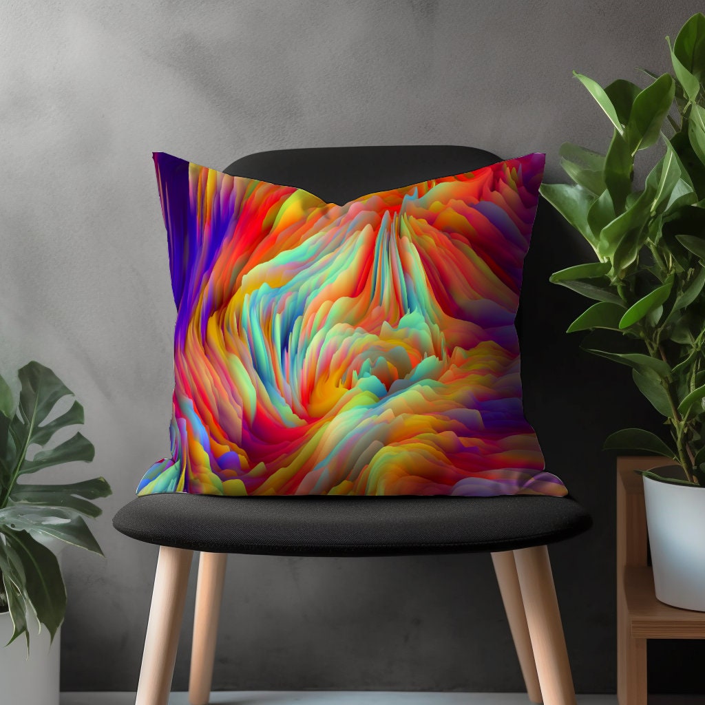 Vivid Bright Pillow Cover, Abstract Colorful Pillow Sham, Decorative Bedroom Throw Pillow Case, Modern Boho Living Room Decoration