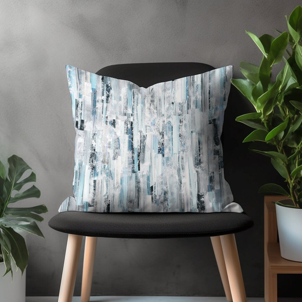 Blue Modern Pillow Cover, Brush Effect Cushion Case, Abstract Bedroom Throw Pillow Decoration, Boho Living Room Decor