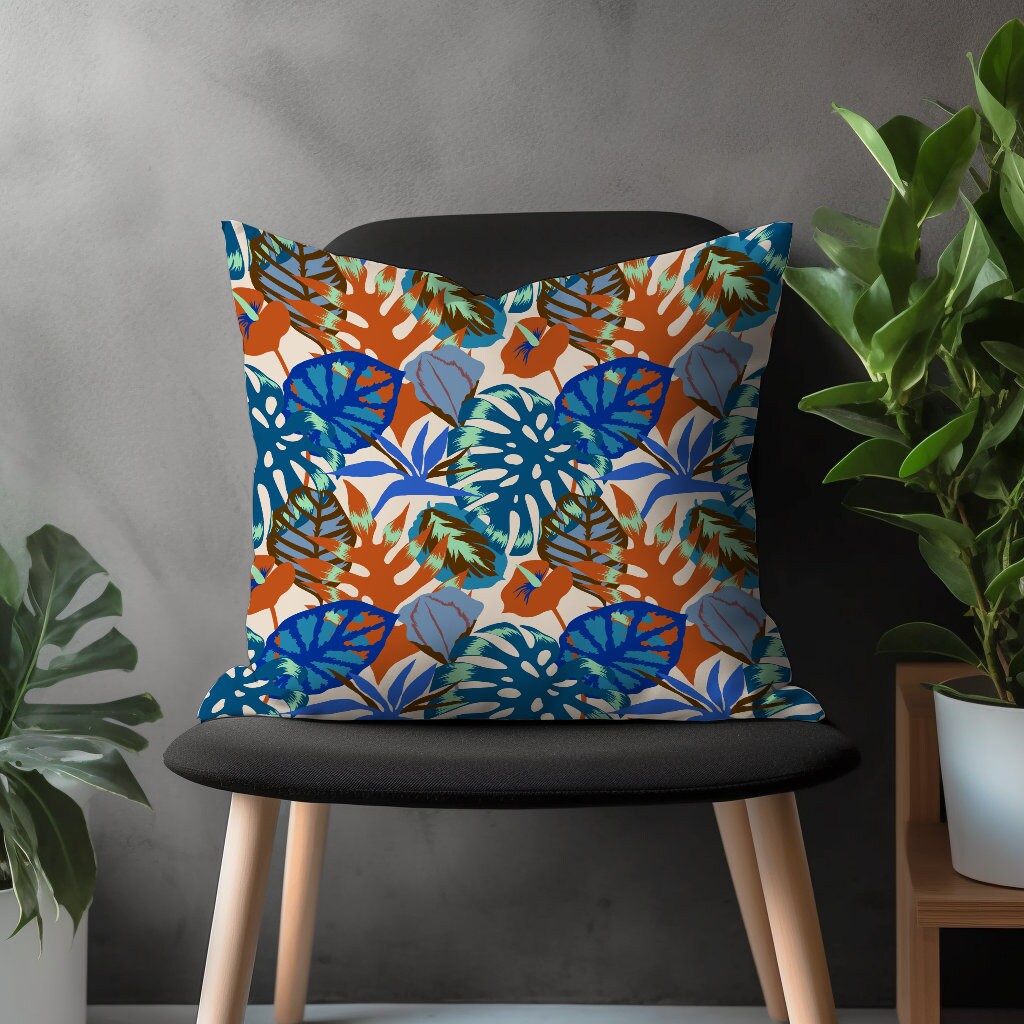 Floral Exotic Pillow Cover, Colorful Flower Tropical Cushion Case, Botanical Bedroom Throw Pillow Cover, Modern Living Room Decoration