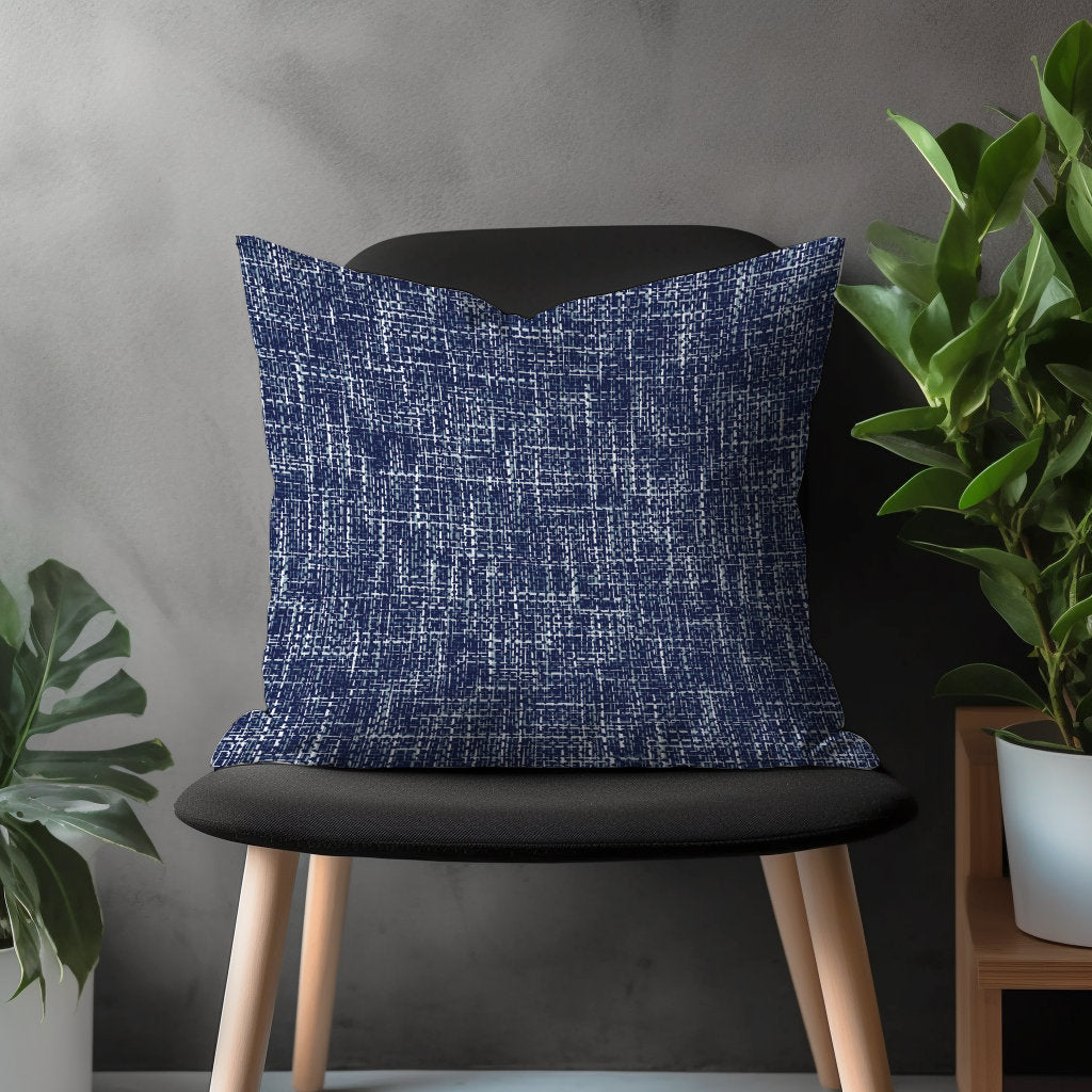 Navy Blue Basket Weave Look Pillow Cover, Blue Modern Cushion Case, Digital Printed Bedroom Throw Pillow Case, Living Room Decoration