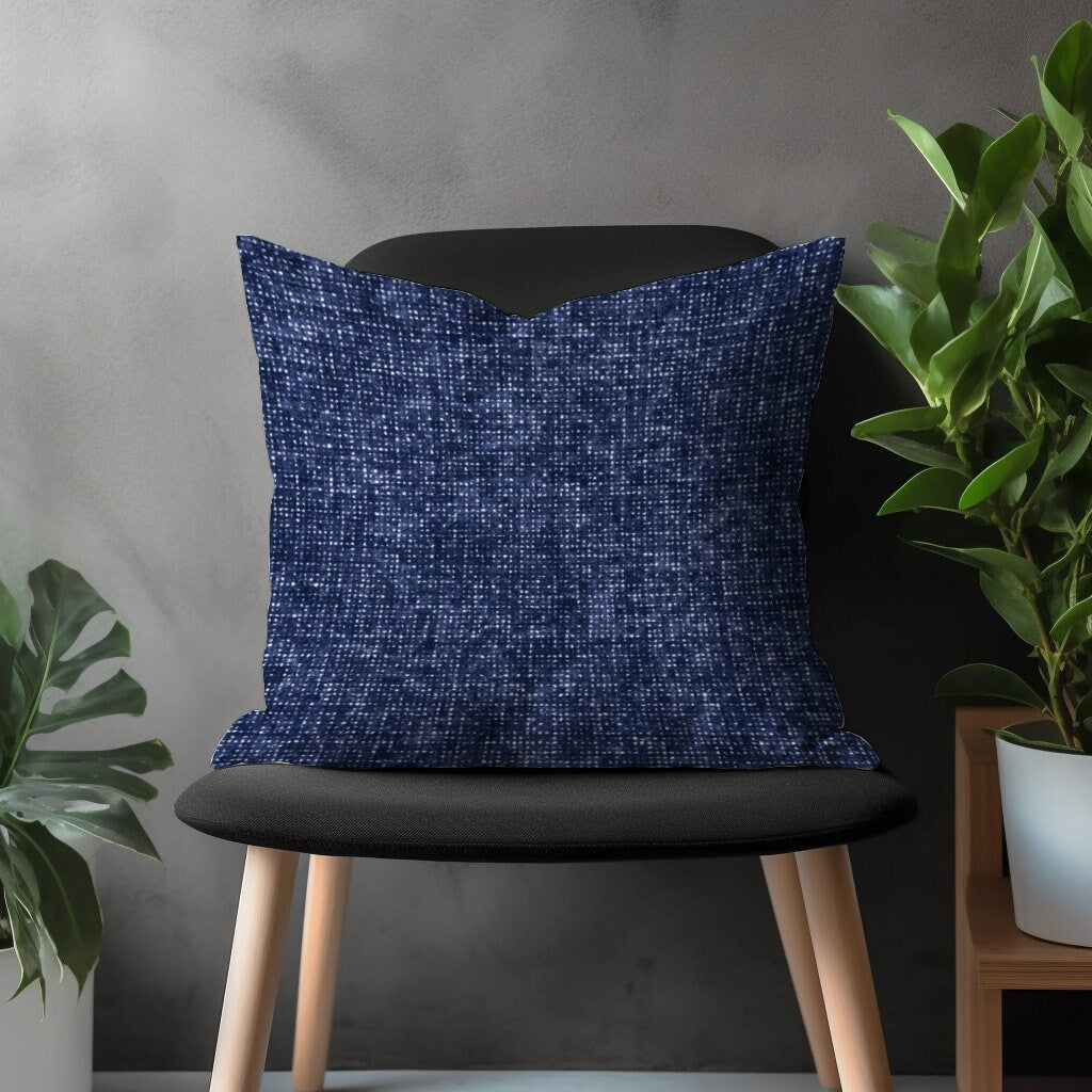 Navy Blue Basket Weave Look Pillow Cover, Blue Modern Cushion Case, Digital Printed Bedroom Throw Pillow Case, Living Room Decoration