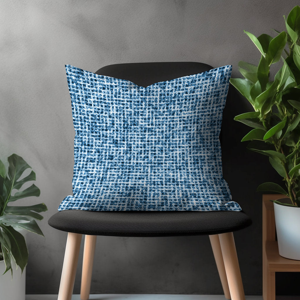 Blue Textured Pillow Cover, Navy Blue Semi-Plain Cushion Case, Modern Living Room Decoration, Digital Printed Bedroom Throw Pillow Case