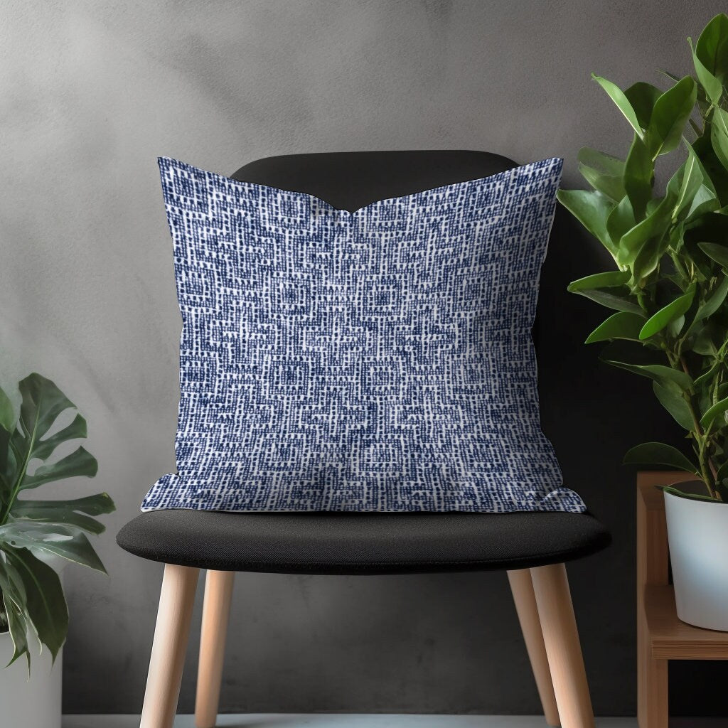 Blue Textured Pillow Cover, Navy Blue Semi-Plain Cushion Case, Modern Living Room Decoration, Digital Printed Bedroom Throw Pillow Case