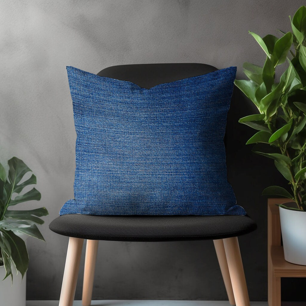 Blue Textured Pillow Cover, Navy Blue Semi-Plain Cushion Case, Modern Living Room Decoration, Digital Printed Bedroom Throw Pillow Case