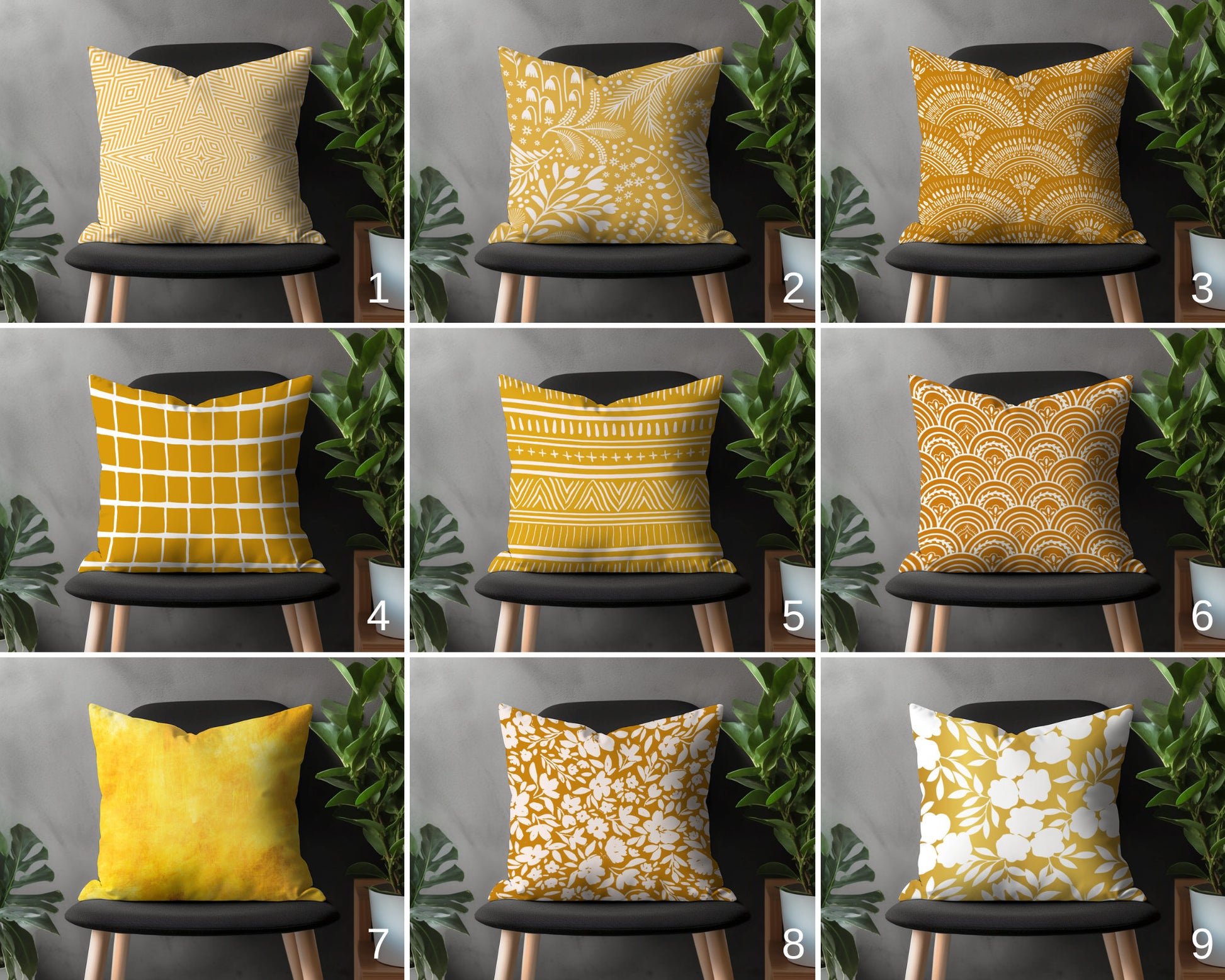 Mustard Abstract Pillow Cover, Yellow Modern Cushion Case, Geometric Living Room Decoration, Floral Bedroom Throw Pillow Top