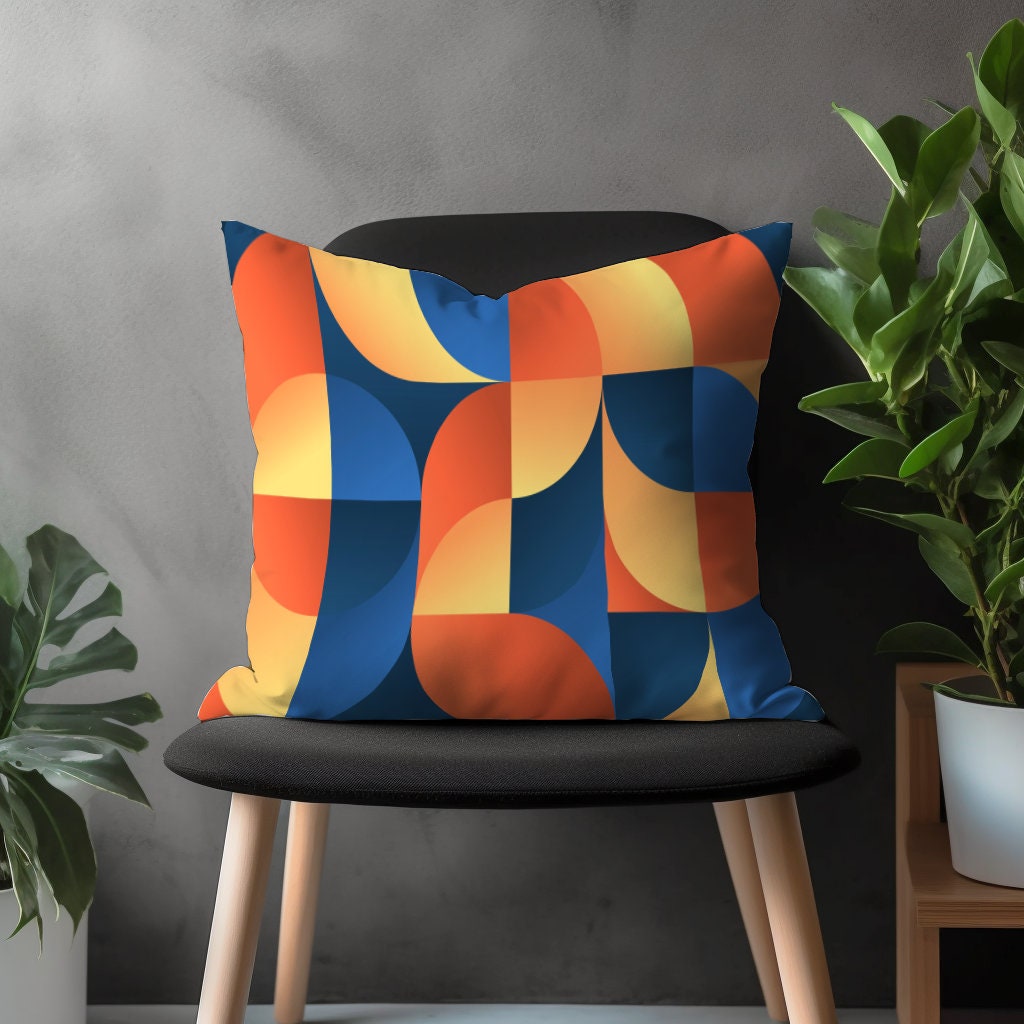 Mid Century Modern Pillow Cover, Boho Abstract Cushion Case, Retro Bedroom Throw Pillow, Colorful Living Room Decoration, Any Size Pillow