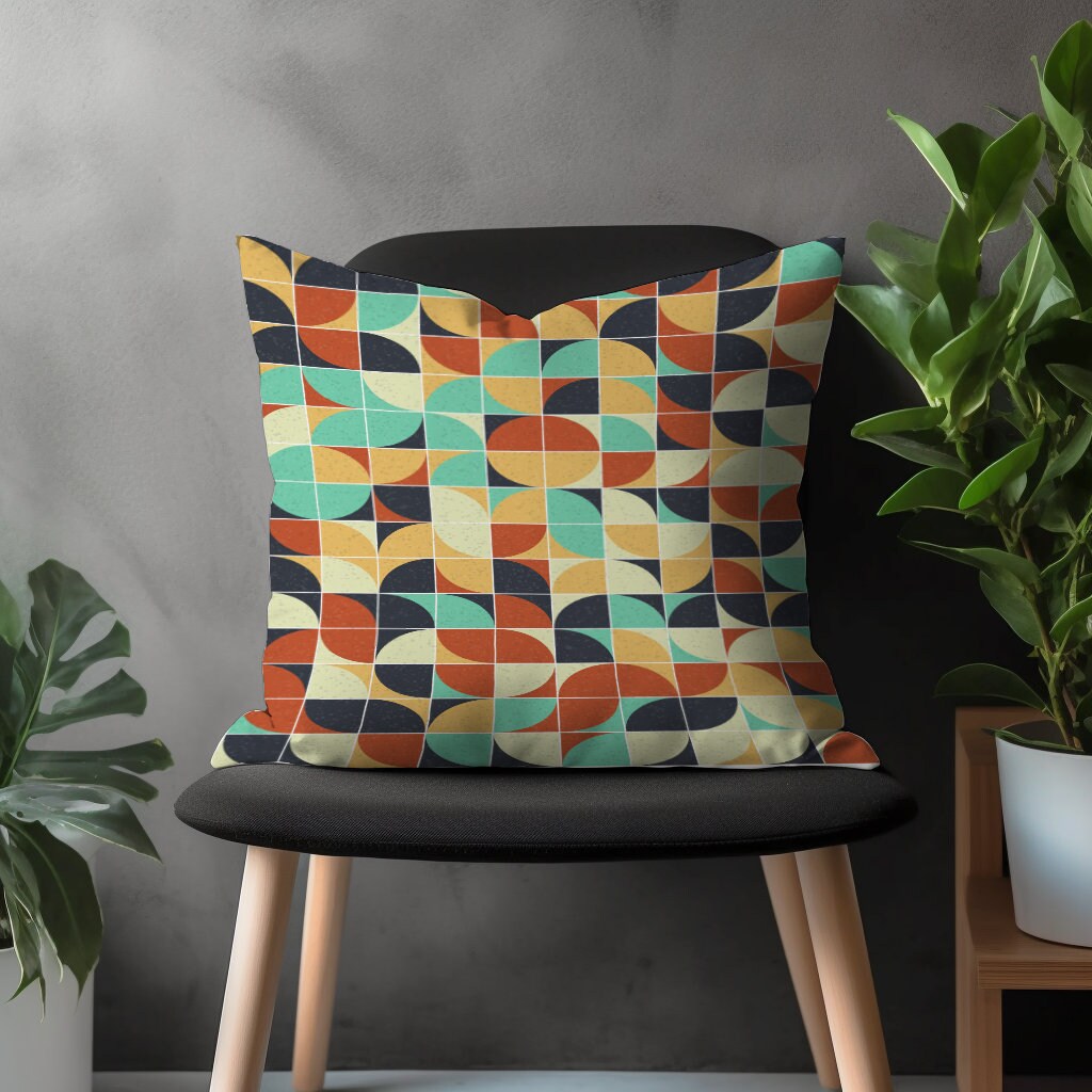 Abstract Retro Pillow Cover, Mid Century Modern Pillow Sham, Colorful Decorative Couch Pillow Case, Bedroom Throw Custom Pillow Sham