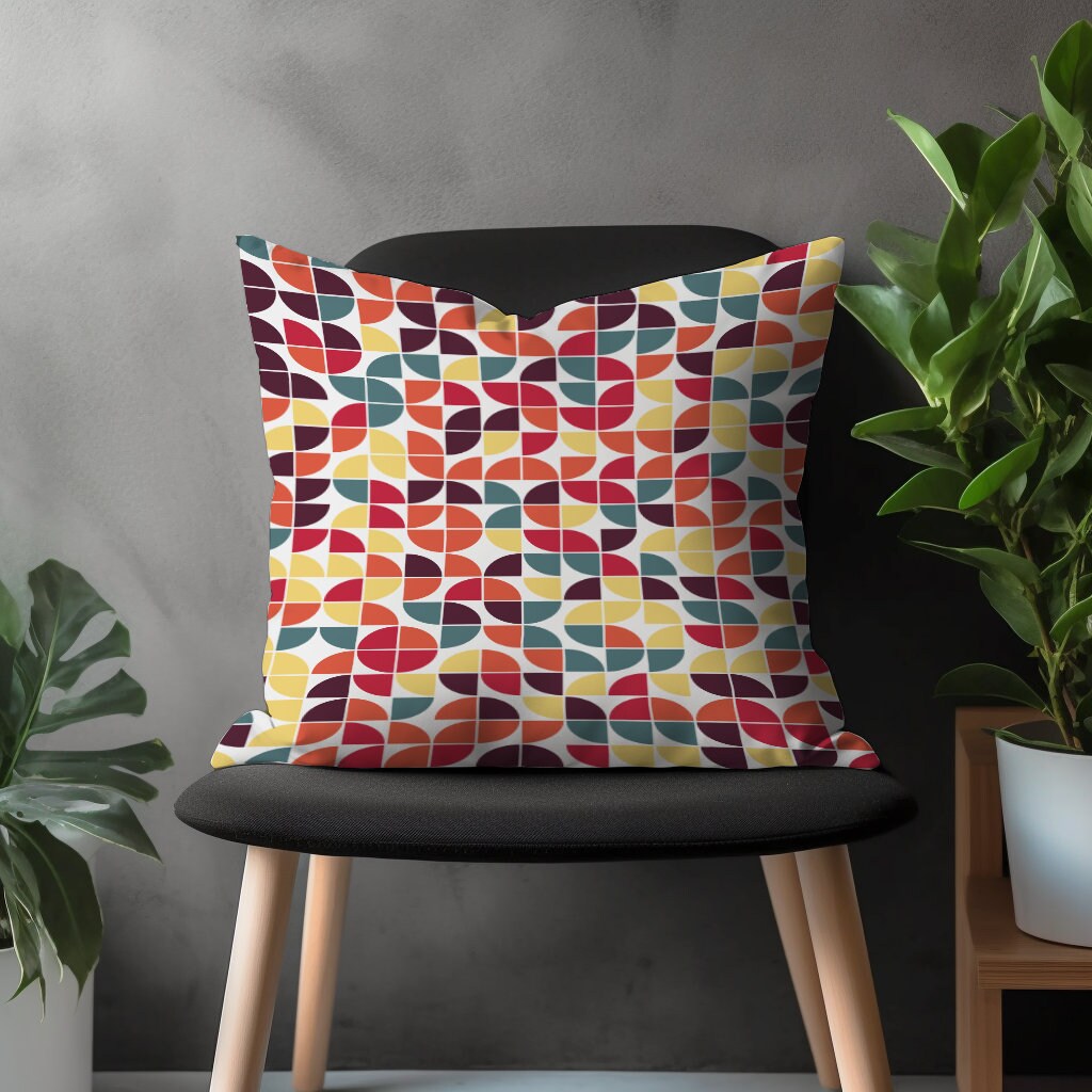 Abstract Retro Pillow Cover, Mid Century Modern Pillow Sham, Colorful Decorative Couch Pillow Case, Bedroom Throw Custom Pillow Sham