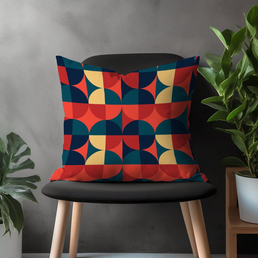 Retro Throw Pillow Cover, Colorful Geometric Living Room Decor, Boho Pillow Sham, Abstract Bedroom Home Decoration, Custom Euro Sham Pillow