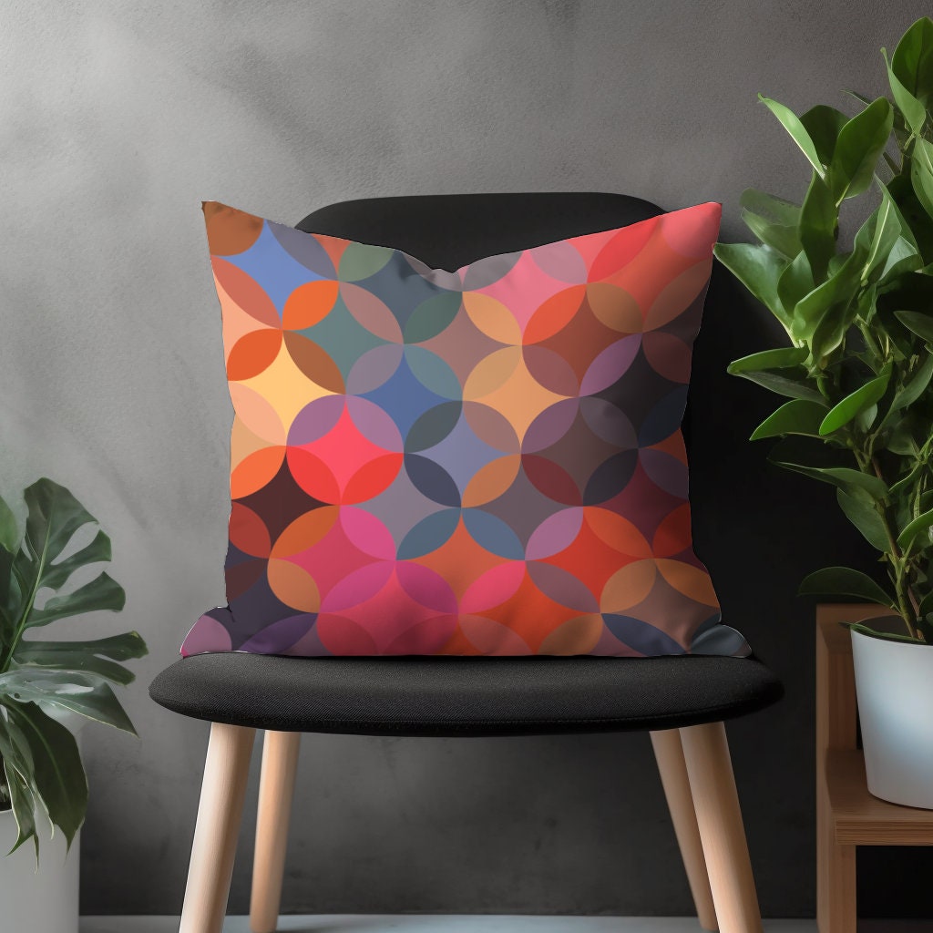 Retro Throw Pillow Cover, Colorful Geometric Living Room Decor, Boho Pillow Sham, Abstract Bedroom Home Decoration, Custom Euro Sham Pillow