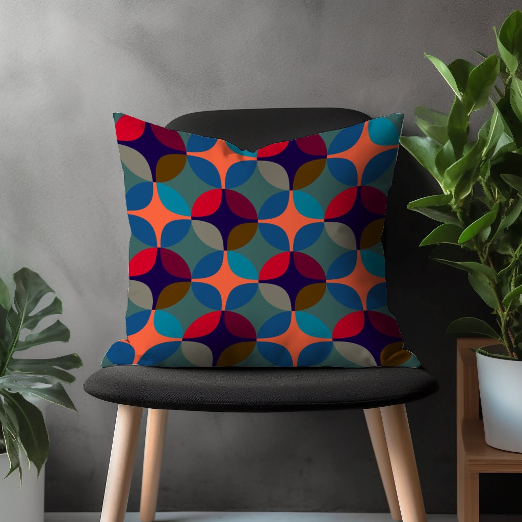 Retro Throw Pillow Cover, Colorful Geometric Living Room Decor, Boho Pillow Sham, Abstract Bedroom Home Decoration, Custom Euro Sham Pillow