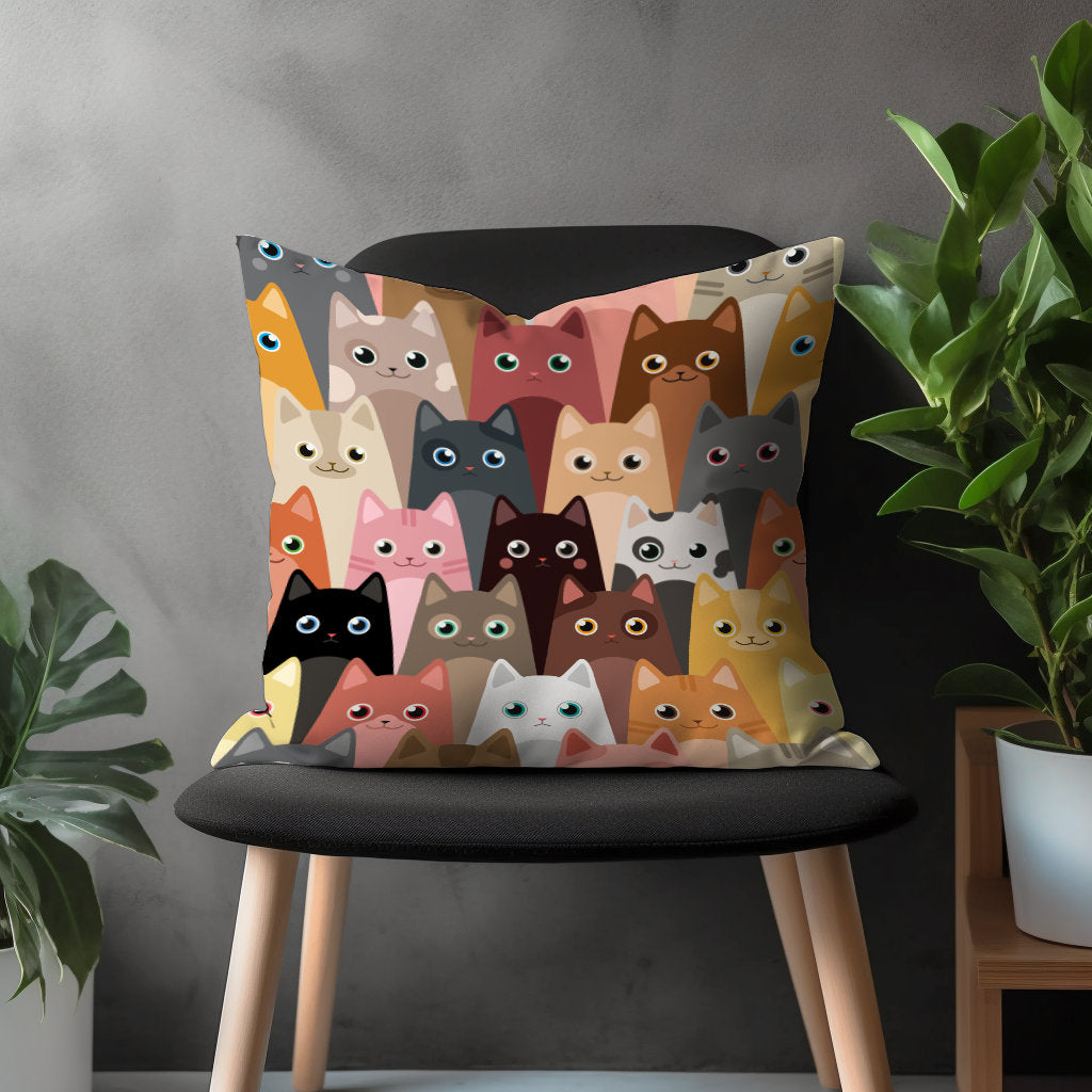 Cute Cat Pillow Cover, Kitten Cushion Case, Funny Kitty Home Decoration, Animal Pattern Living Room Decor, Any Size Pillow Case