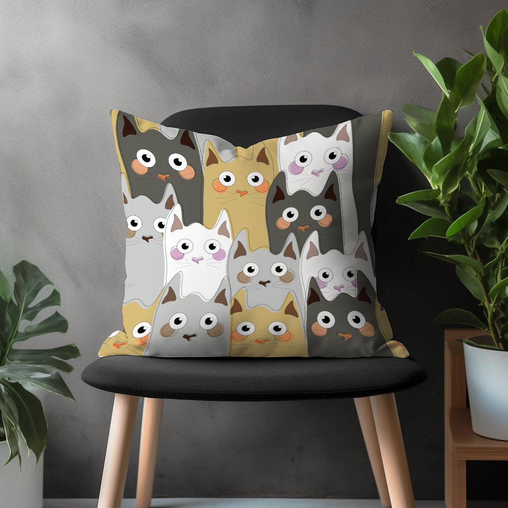 Cute Cat Pillow Cover, Kitten Cushion Case, Funny Kitty Home Decoration, Animal Pattern Living Room Decor, Any Size Pillow Case