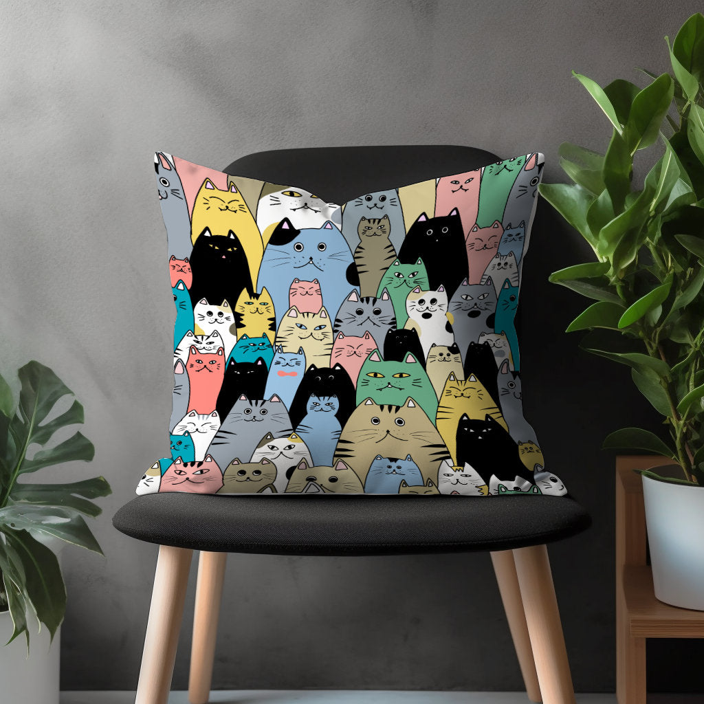 Cute Cat Pillow Cover, Kitten Cushion Case, Funny Kitty Home Decoration, Animal Pattern Living Room Decor, Any Size Pillow Case