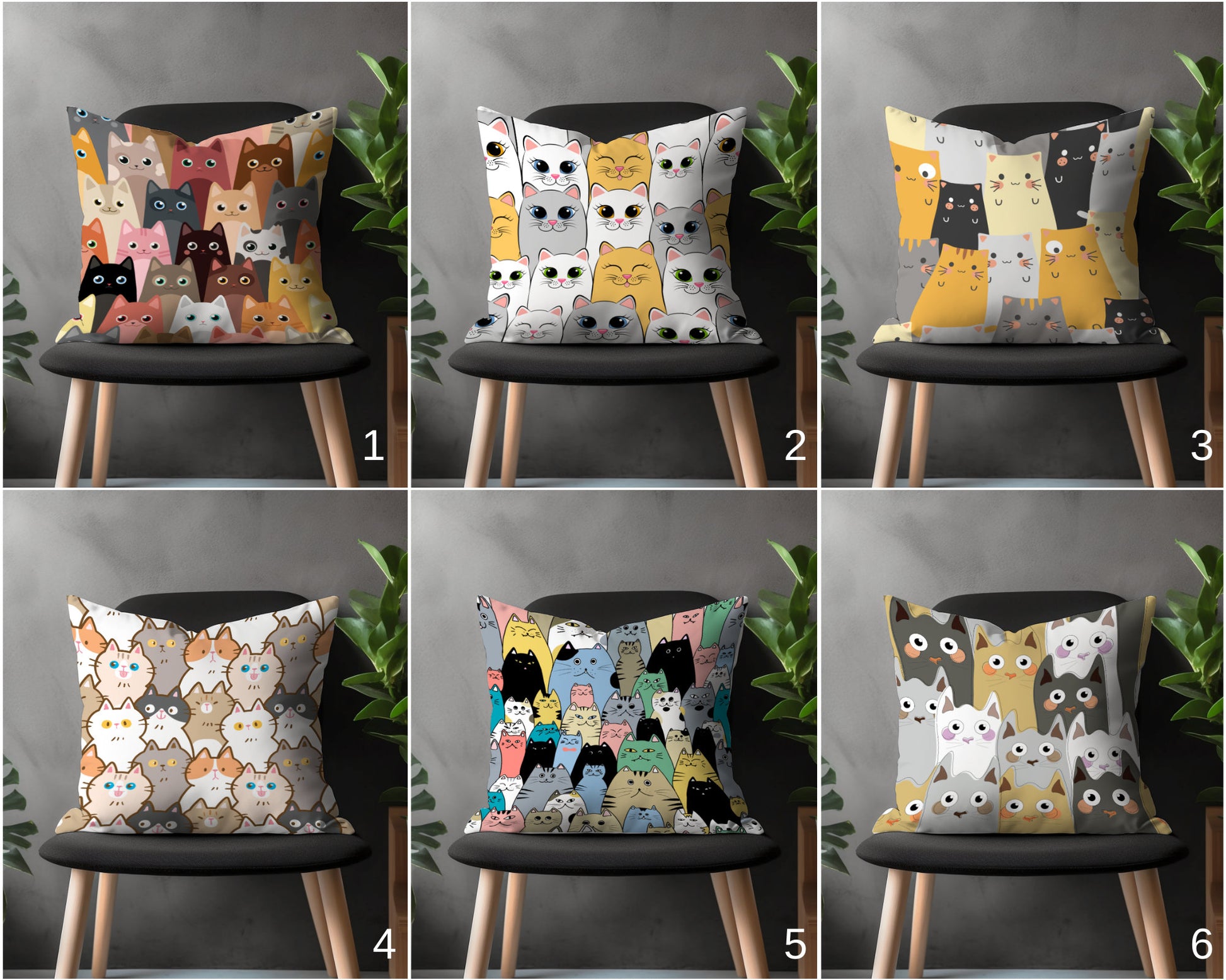 Cute Cat Pillow Cover, Kitten Cushion Case, Funny Kitty Home Decoration, Animal Pattern Living Room Decor, Any Size Pillow Case