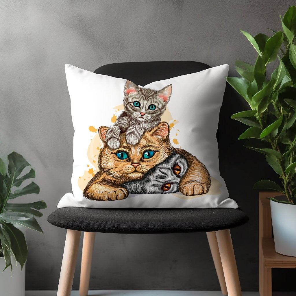 Cute Cat Pillow Cover, Kitty Cushion Case, Animal Living Room Decoration, Kitty Bedroom Throw Pillow Case, Cat Paw Decor