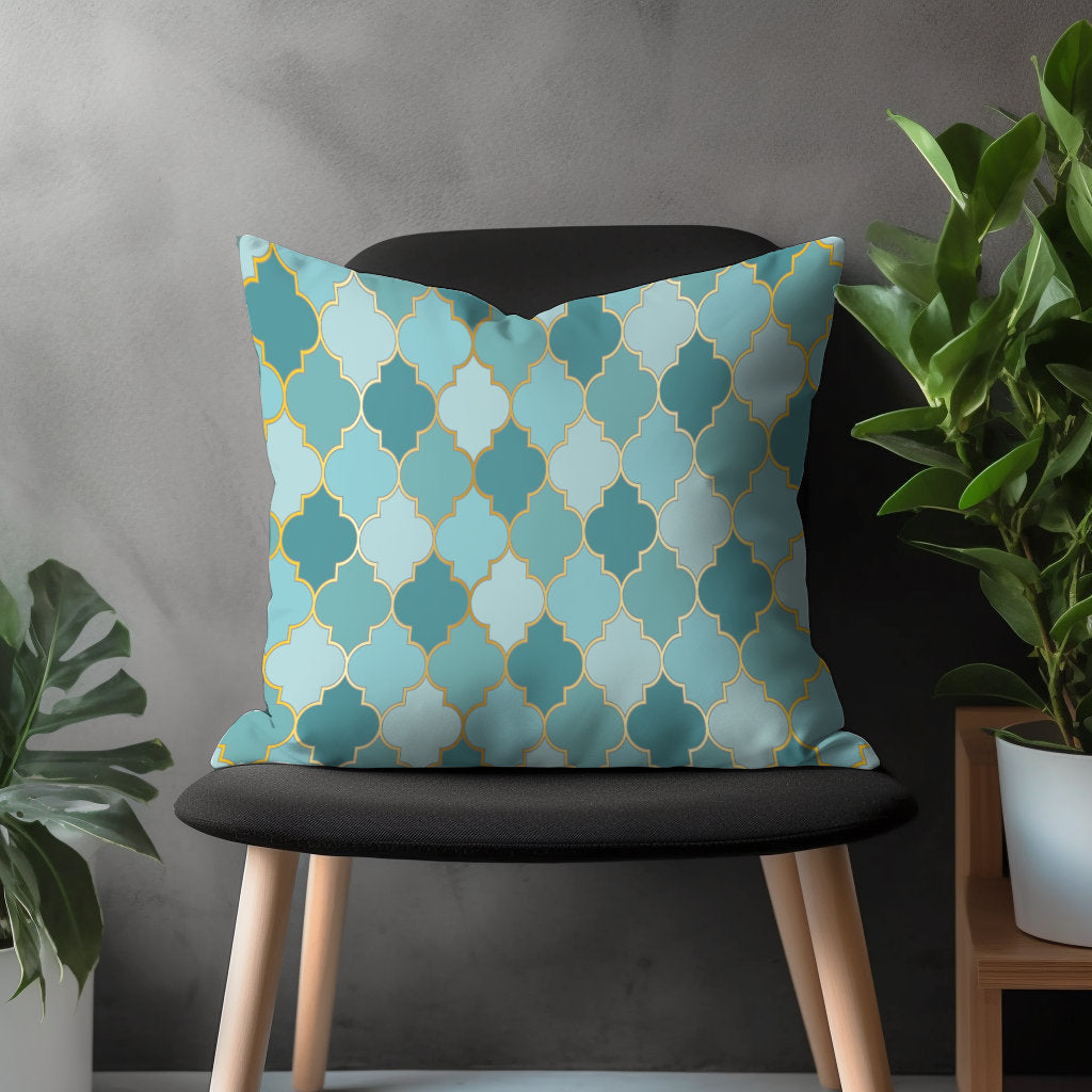 Turquoise Floral Pillow Cover, Geometric Modern Cushion Case, Teal Living Room Decoration, Emerald Bedroom Throw Pillow Case