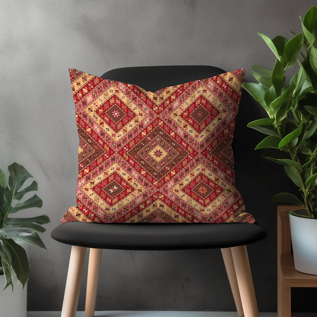 Aztec Southwestern Pillow Cover, Turkish Kilim Cushion Case, Traditional Farmhouse Decor, Terracotta Bedroom Throw Pillow, Ethnic Home Style