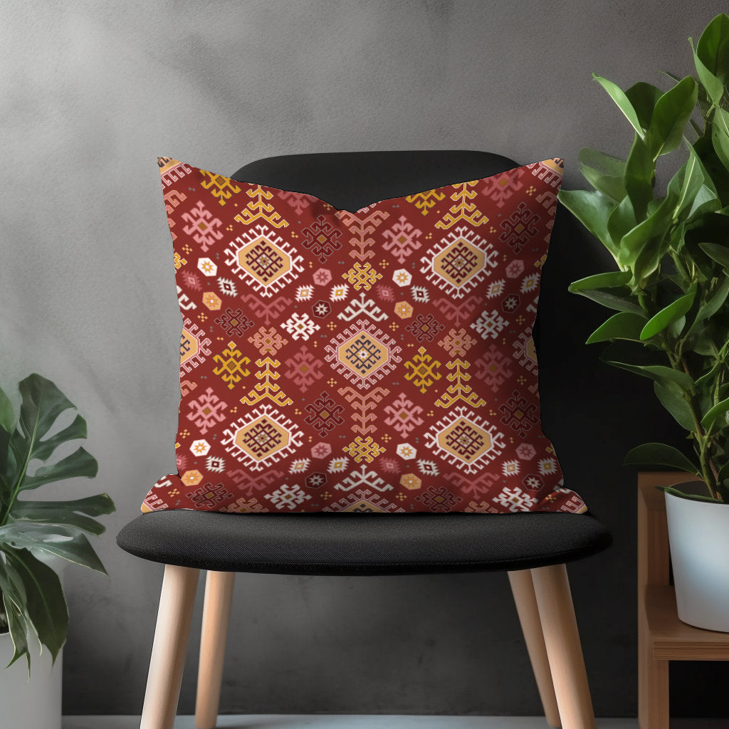 Aztec Southwestern Pillow Cover, Turkish Kilim Cushion Case, Traditional Farmhouse Decor, Terracotta Bedroom Throw Pillow, Ethnic Home Style