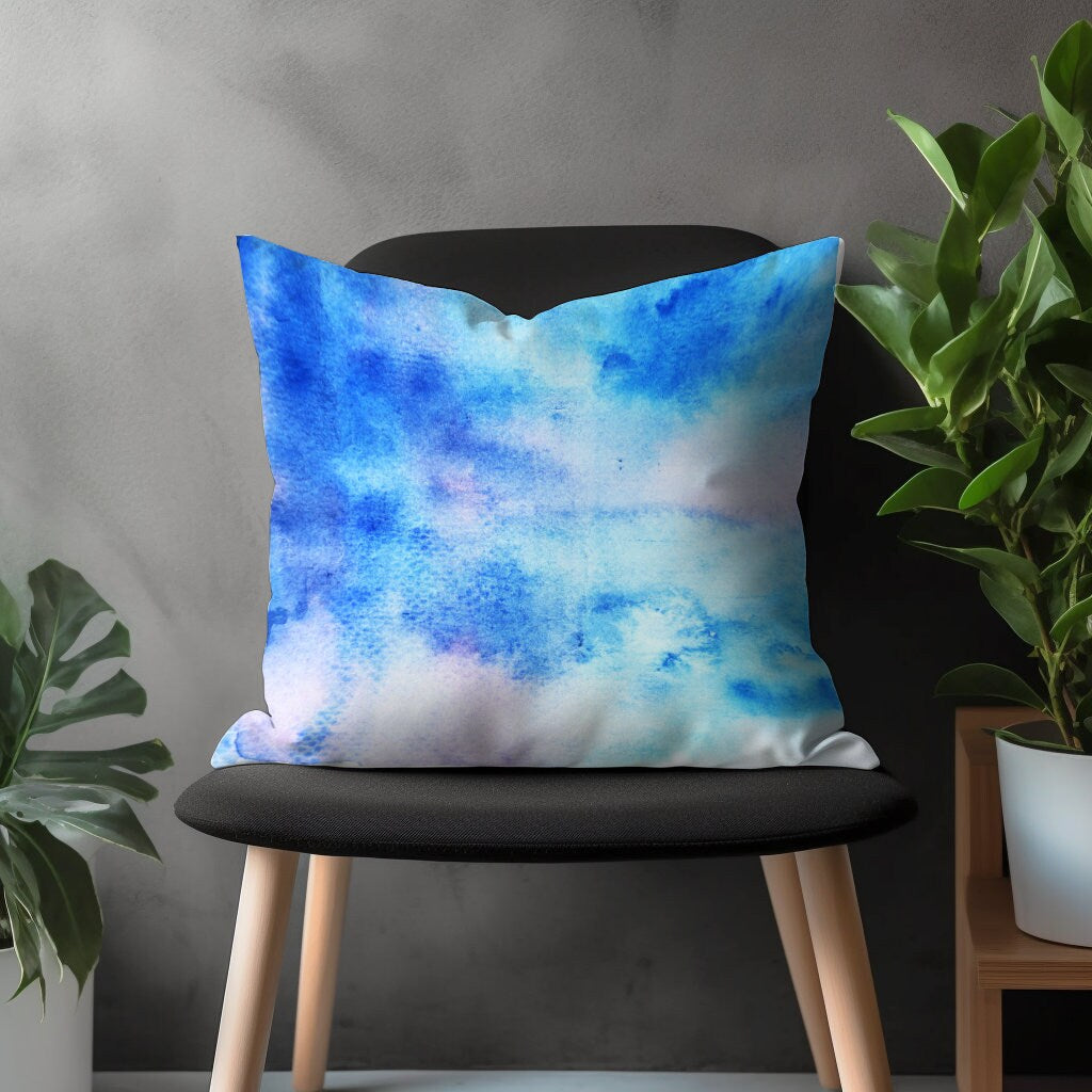 Cloud Pillow Cover, Blue Sky Cushion Case, Aquamarine Living Room Decoration, Indigo Bedroom Throw Any Size Pillow Cover