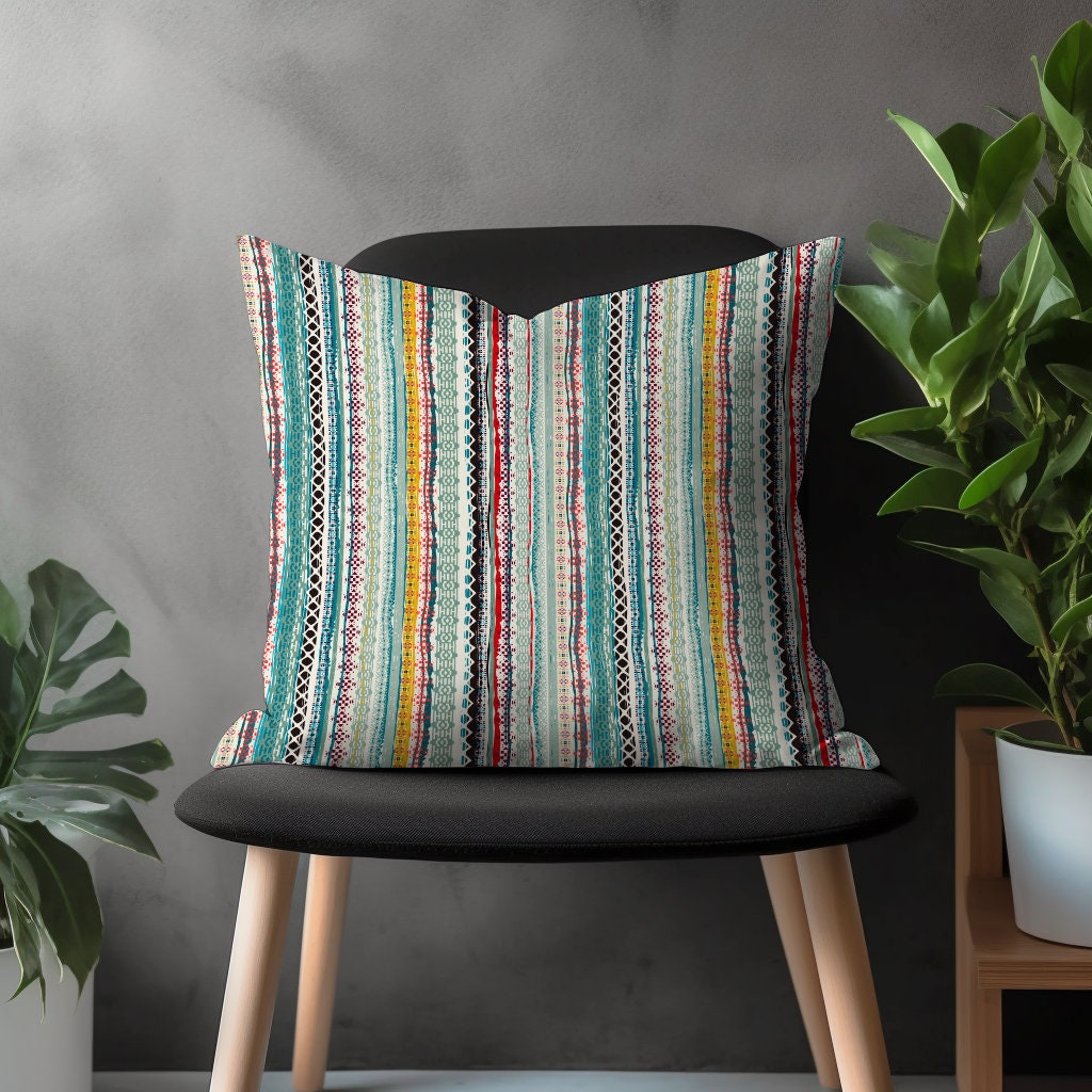 Abstract Stripe Pillow Cover, Textured Colorful Cushion Case, Modern Bedroom Throw Pillow Top, Worn Effect Sitting Room Decoration