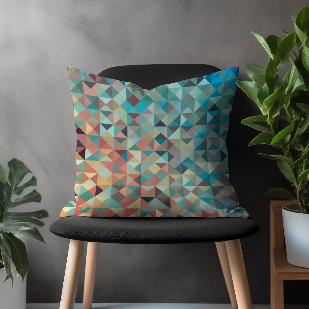 Retro Pillow Cover, Triangle Cushion Case, Minimalist Bedroom Decoration, Boho Home Decor, Colorful Living Room Concept, 18x18 20x20 Pillow