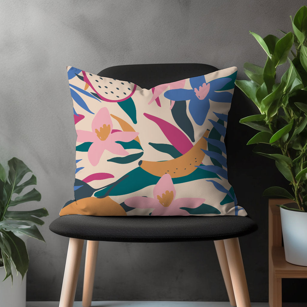 Abstract Floral Pillow Cover, Mid Century Modern Flower Cushion Case, Boho Sitting Room Decor, Colorful Bedroom Throw Pillow Case