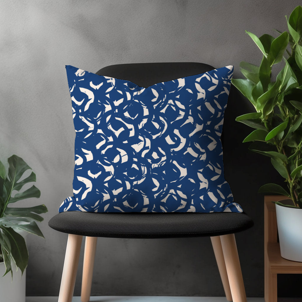 Modern Geometric Pillow Cover, Navy Blue Boho Cushion Case, Living Room Decoration, Blue Bedroom 18x18 Throw Pillow Case, Any Size Cover