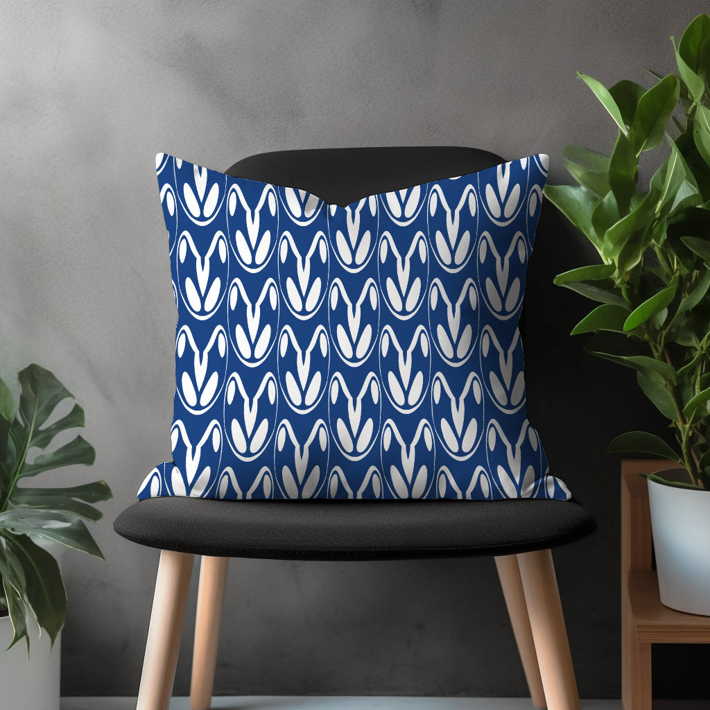 Modern Geometric Pillow Cover, Navy Blue Boho Cushion Case, Living Room Decoration, Blue Bedroom 18x18 Throw Pillow Case, Any Size Cover