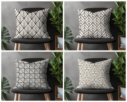 Retro Pillow Cover, Black & White Geometric Cushion Case, Modern Living Room Decoration, Boho Bedroom Throw Pillow Case, Housewarming Gift