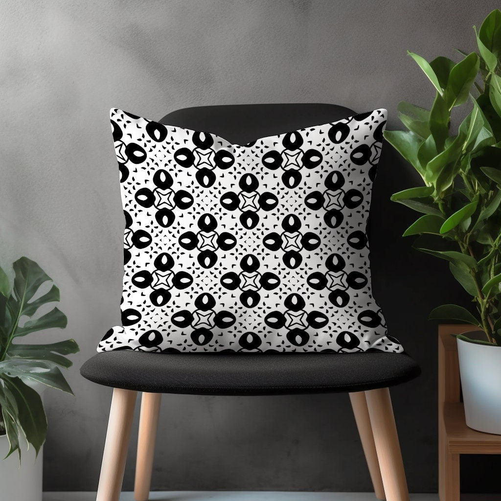 Black & White Pillow Cover, Geometric Cushion Case, Modern Living Room Decoration, Boho Bedroom Throw Pillow Case, Drop Shape Pillow Case