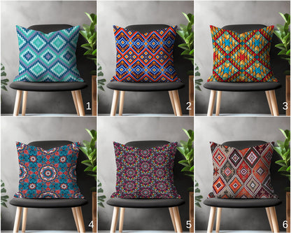 Rug Design Aztec Print Pillow Cover, Terracotta Brick Colored Southwestern Throw Pillow, Ethnic Tribal Farmhouse Black Boho House Decor